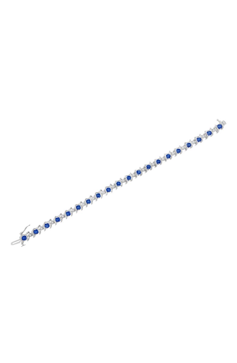 Haus of Brilliance .925 Sterling Silver Lab-Grown Birthstone and 1/6 Cttw Diamond Tennis Bracelet, Alternate, color, Blue Sapphire