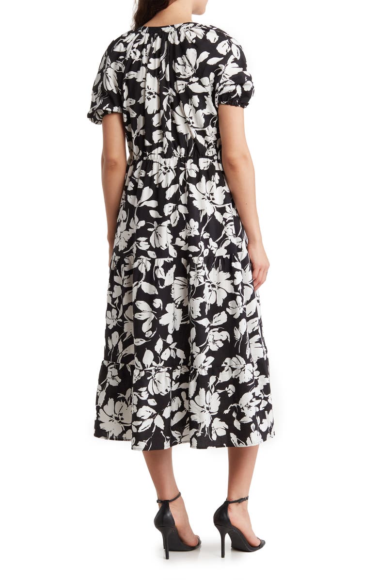Ellen Tracy Puff Sleeve Side Tie Midi Dress, Alternate, color, 