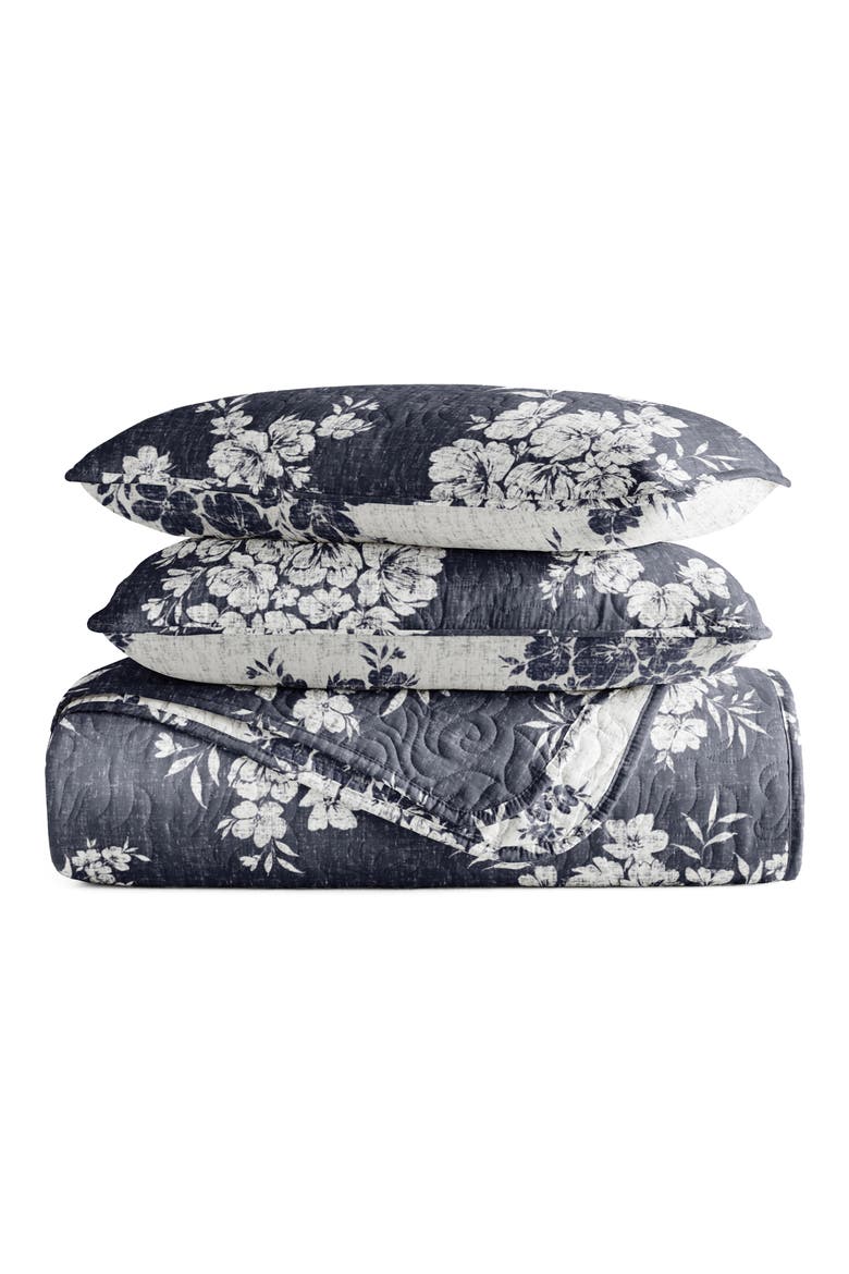 Pattern Reversible Quilt & Sham Set, Main, color, NAVY