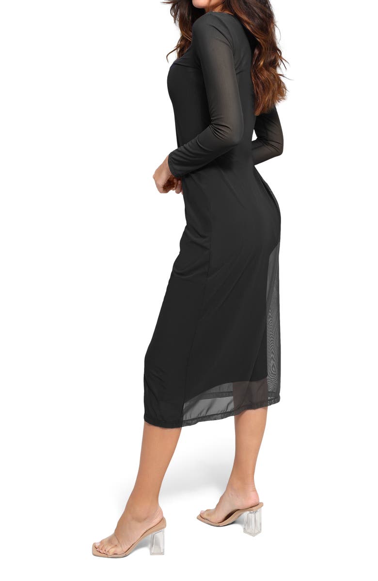 Popilush Shapewear Slimming Midi Dress and Sheer Mesh Overlay Set, Alternate, color, Solid Black