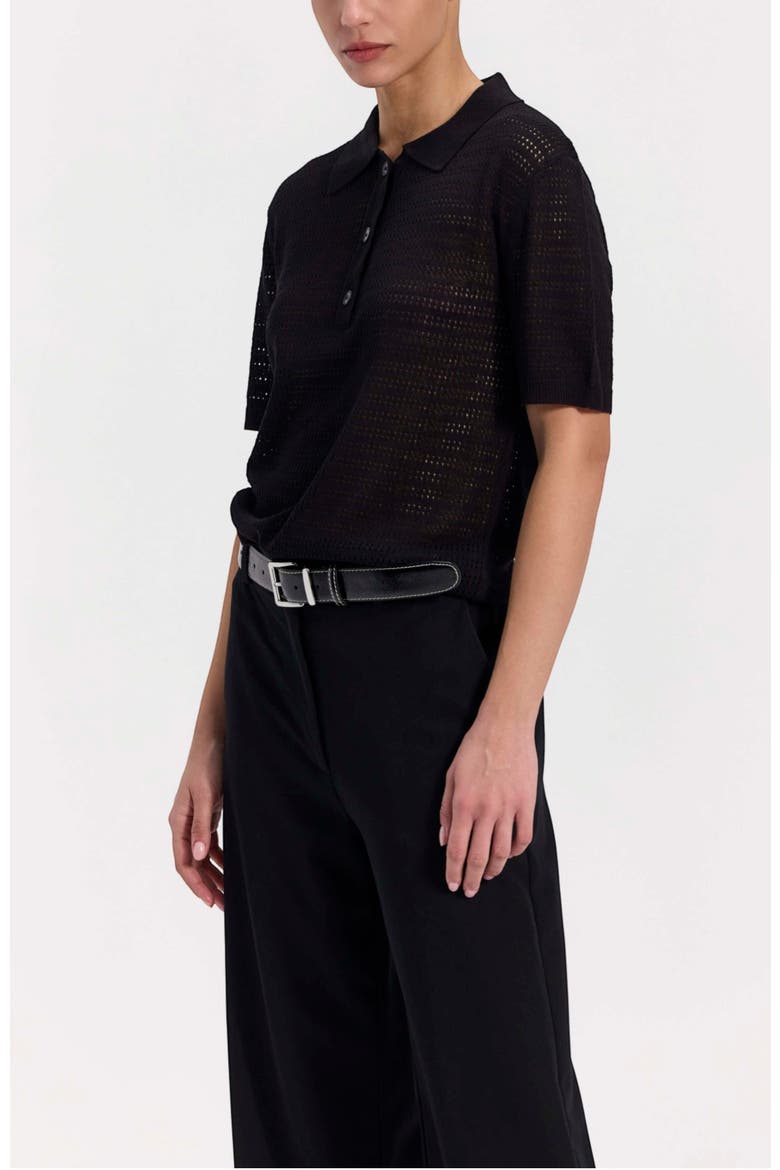 Knit Polo Top, Alternate, color, Black