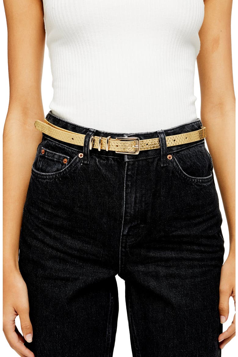 Metallic Faux Snakeskin Belt, Alternate, color, GOLD