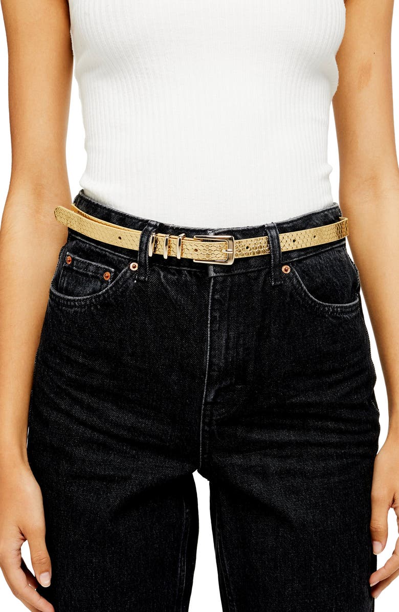 Topshop Metallic Faux Snakeskin Belt, Alternate, color,