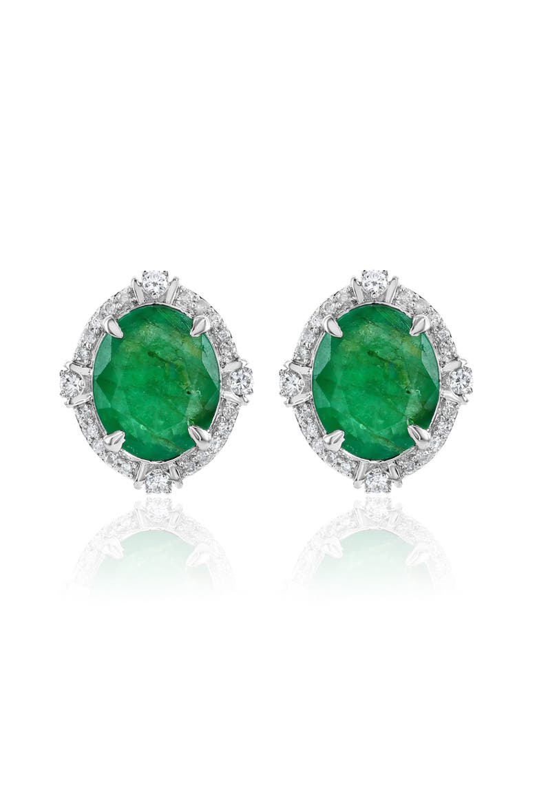 14K Gold 4.48cttw Oval-Cut Emerald & 0.30cttw Diamonds Earrings, Main, color, Green