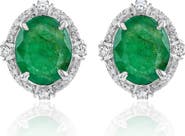 SOUZANA by Suzy Levian 14K Gold 4.48cttw Oval-Cut Emerald & 0.30cttw Diamonds Earrings