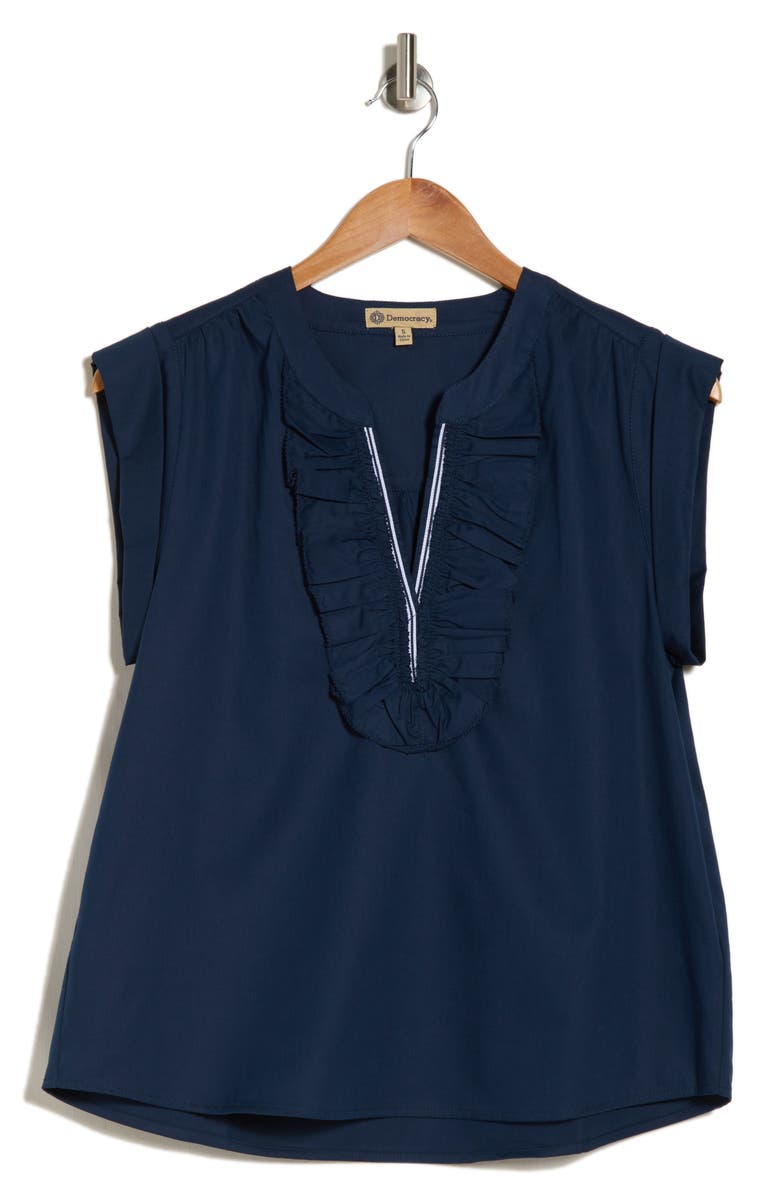 Democracy Poplin Ruffle Shirt, Alternate, color, Navy