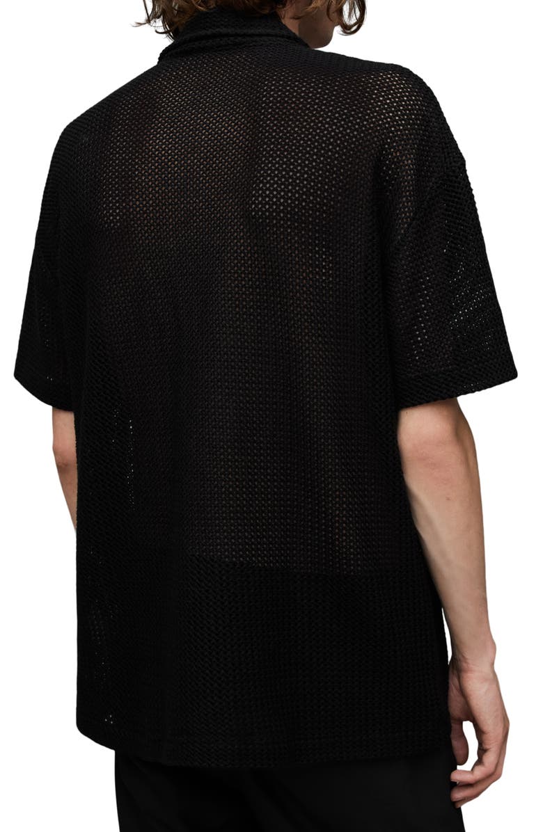 AllSaints Munro Open Stitch Short Sleeve Cotton Button-Up Shirt, Alternate, color, 