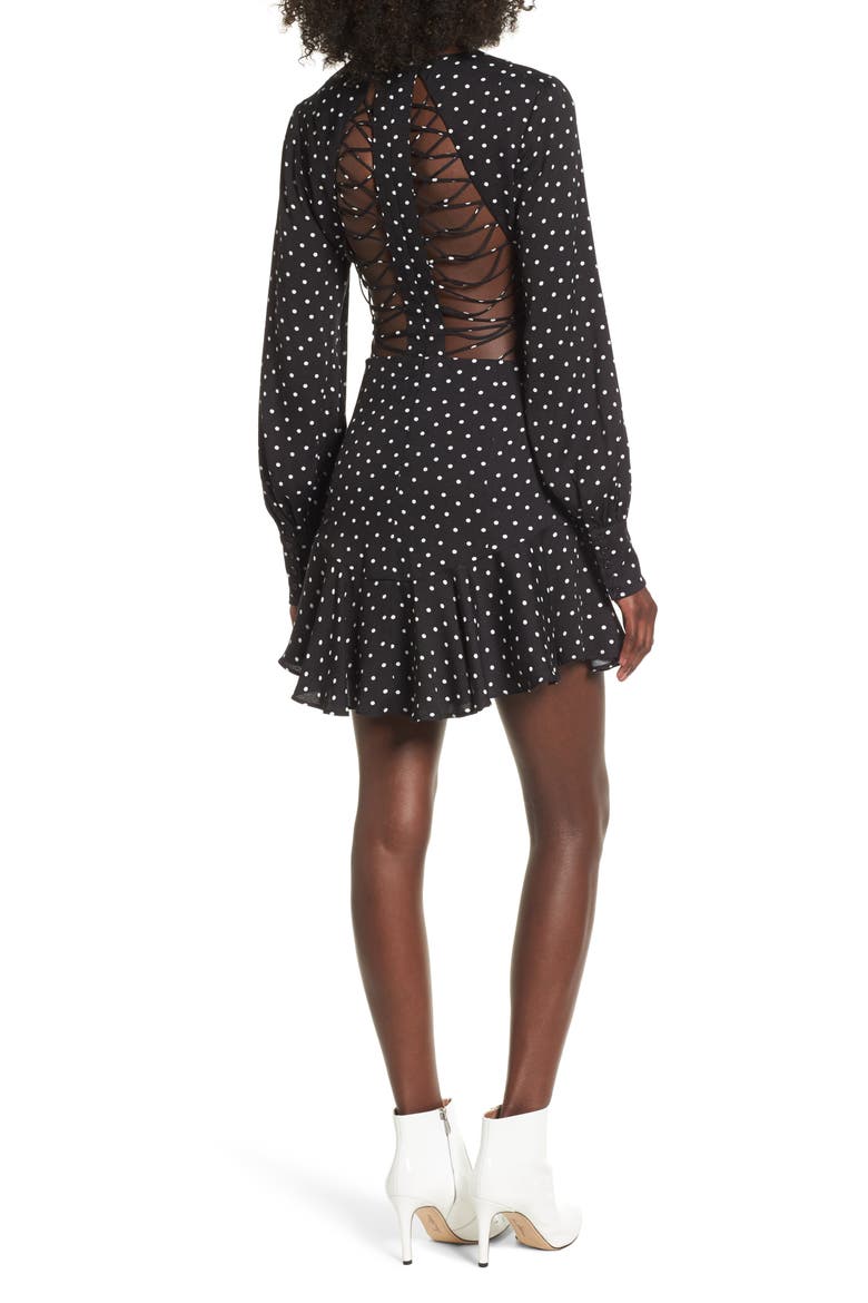 Savanna Lattice Back Fit & Flare Dress, Alternate, color, NOIR POLKA DOT