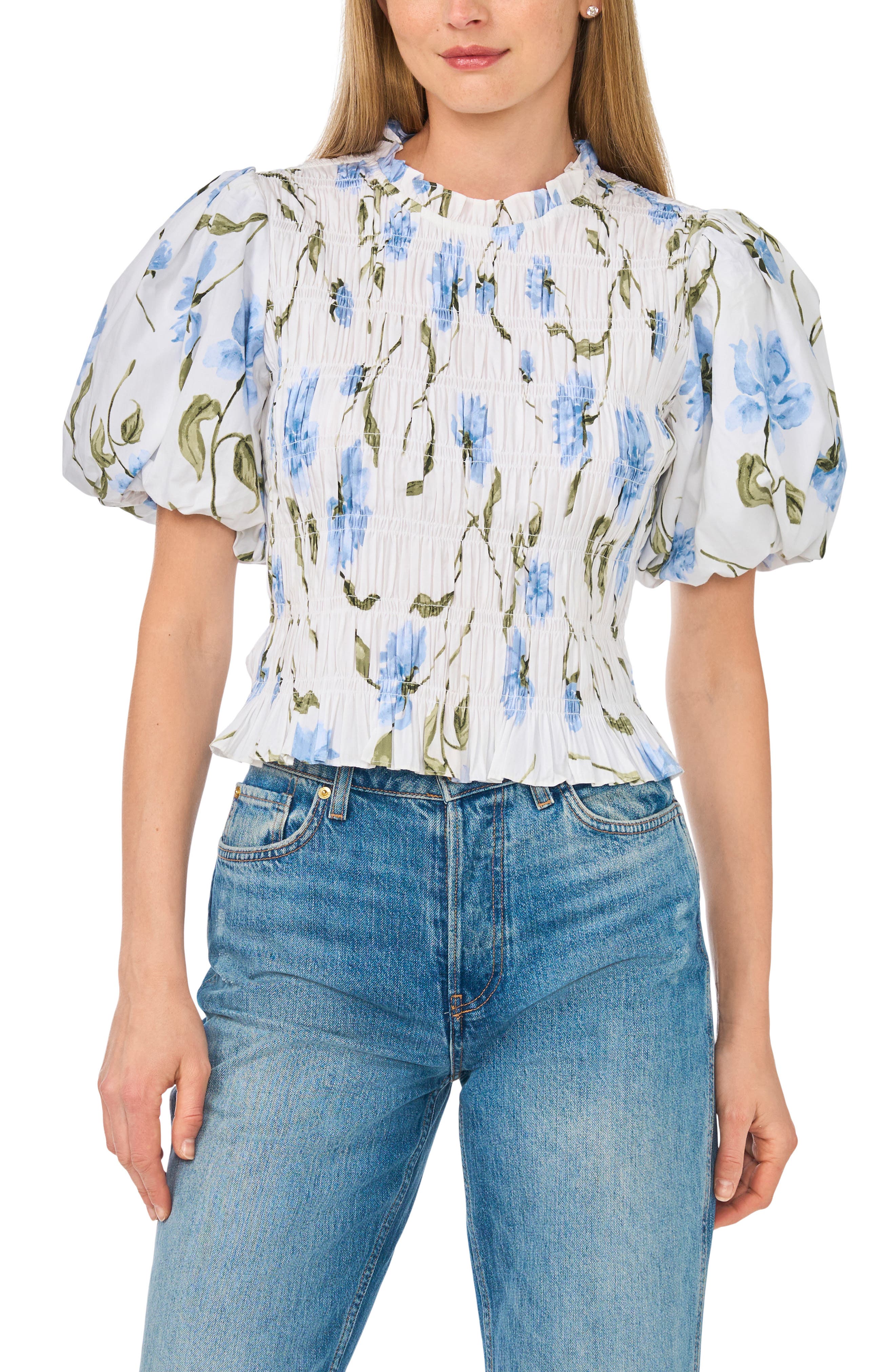 Floral Smocked Puff Sleeve Top