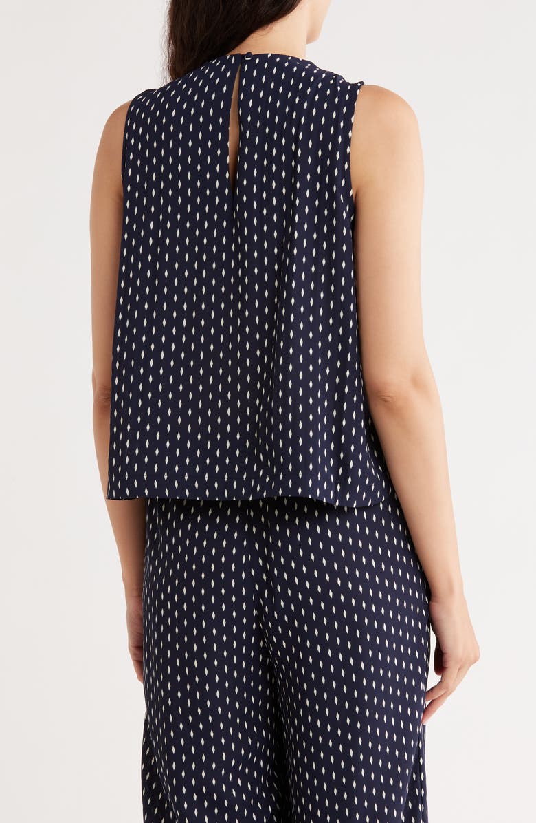 Bobeau Shirred Shoulder Shell, Alternate, color, Navy Diamond Dot Print