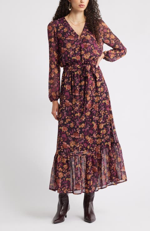 Long Sleeve Faux Wrap Dress