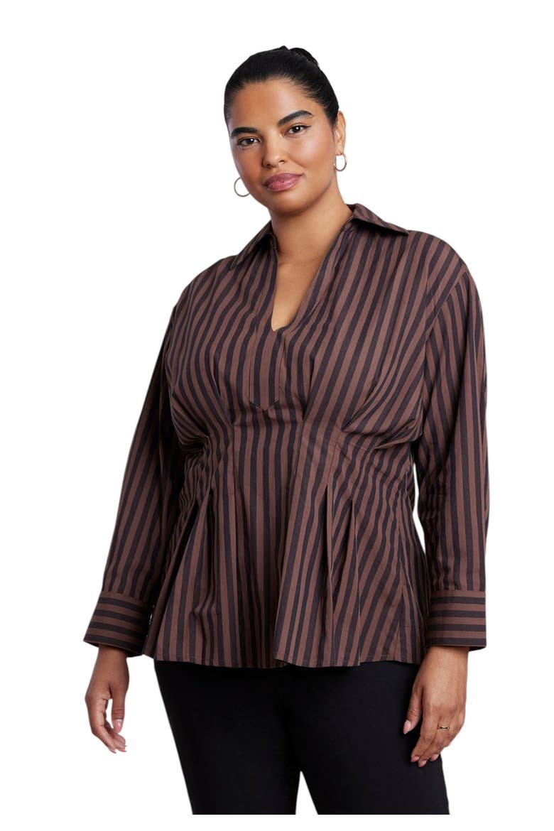 Pleated Striped Poplin Top (plus), Main, color, SOIL STRIPE