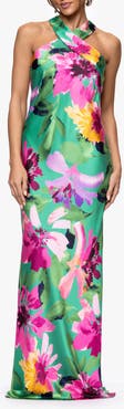 Xscape Evenings Floral Stretch Satin Column Gown