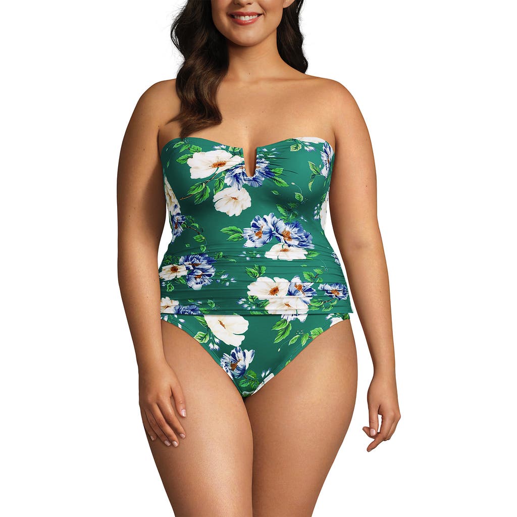 Lands' End Slender Bandeau U-wire Tankini Swimsuit Top In Island Emerald Petunia Floral