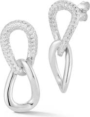 SPHERA MILANO Rhodium Plated Sterling Silver Pavé CZ Drop Earrings