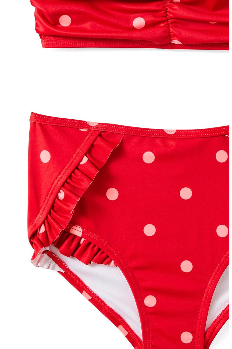 Kid's Claire Frill Bikini, Alternate, color, Varsity Red Marshmallow Spot