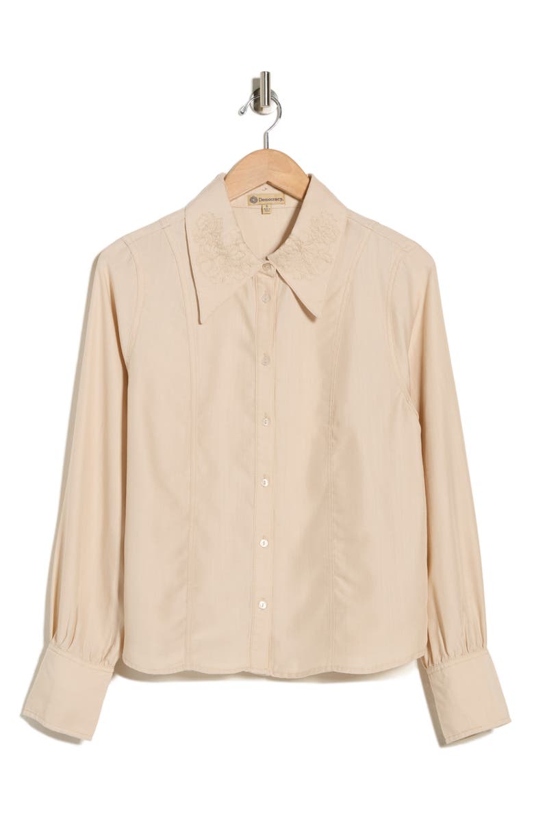 Democracy Embroidered Chambray Button-Up Shirt, Alternate, color, Macadamia