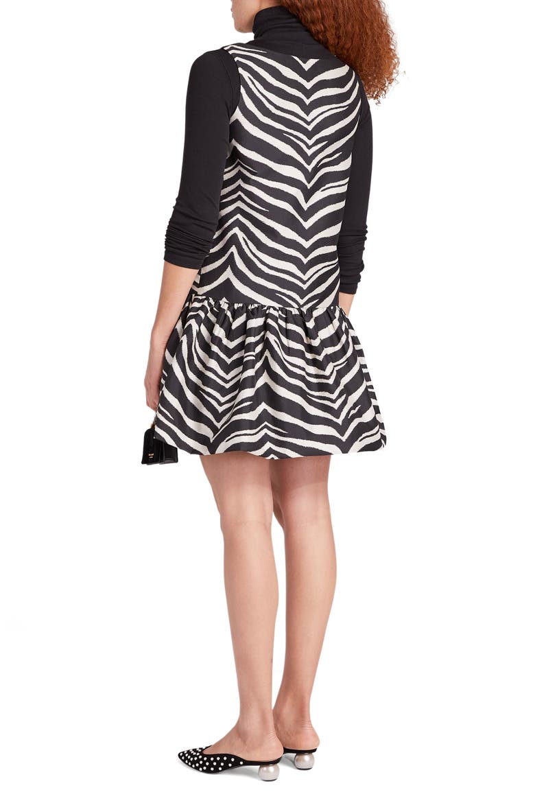 zebra chevron ruffle taffeta dress, Alternate, color, STONE PATH