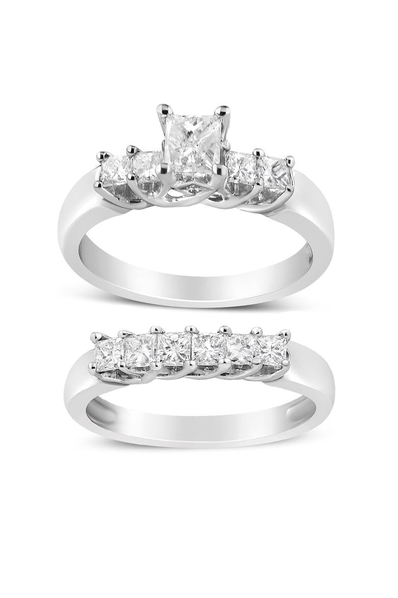14K White Gold 1 1/2 Cttw Diamond Engagement Wedding Ring Set, Alternate, color, White