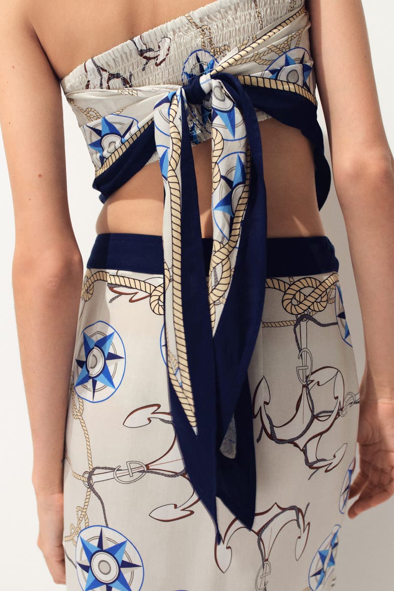 Scarf-look Lyocell Bandeau Top, Alternate, color, Cream/patterned