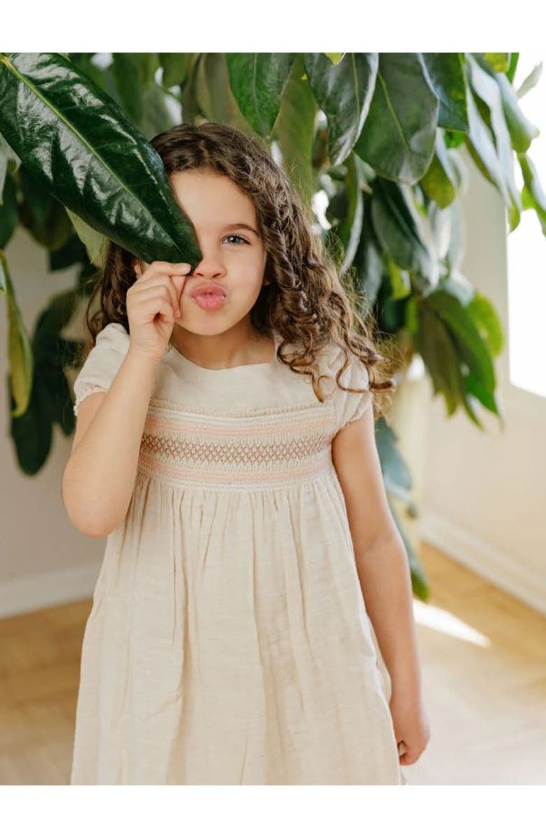 Ely's & Co. Looms Stitch Collection - 3/4 Smocked Linen Dress, Alternate, color, Natural