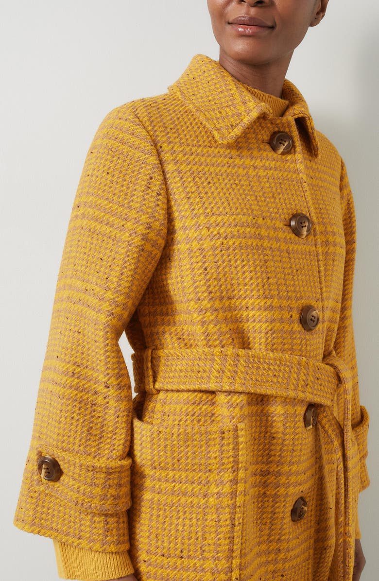 LK Bennett Blythe Check Stretch Wool Blend Coat, Alternate, color, Yellow Multi