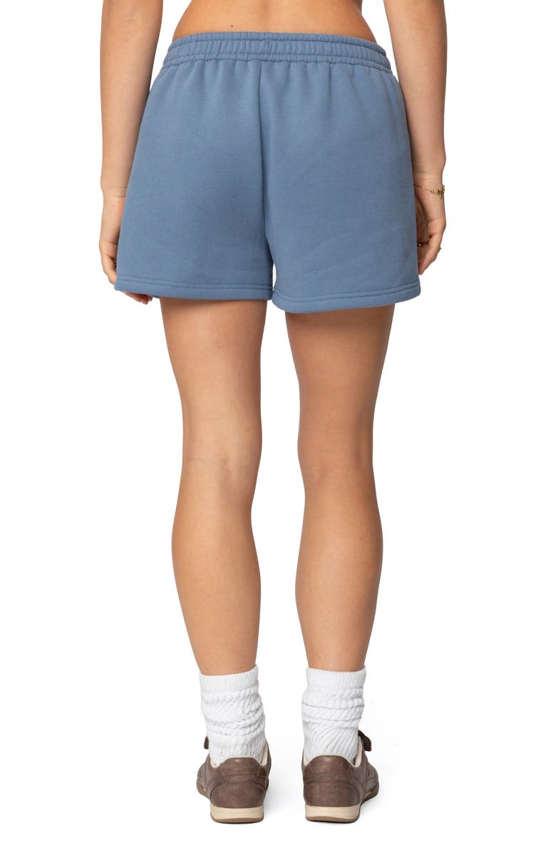 EDIKTED Beyond Edikted Cotton Graphic Sweat Shorts, Alternate, color, Blue