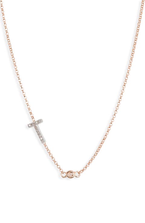 Bezel Diamond Initial Chain Necklace - 0.2ct.