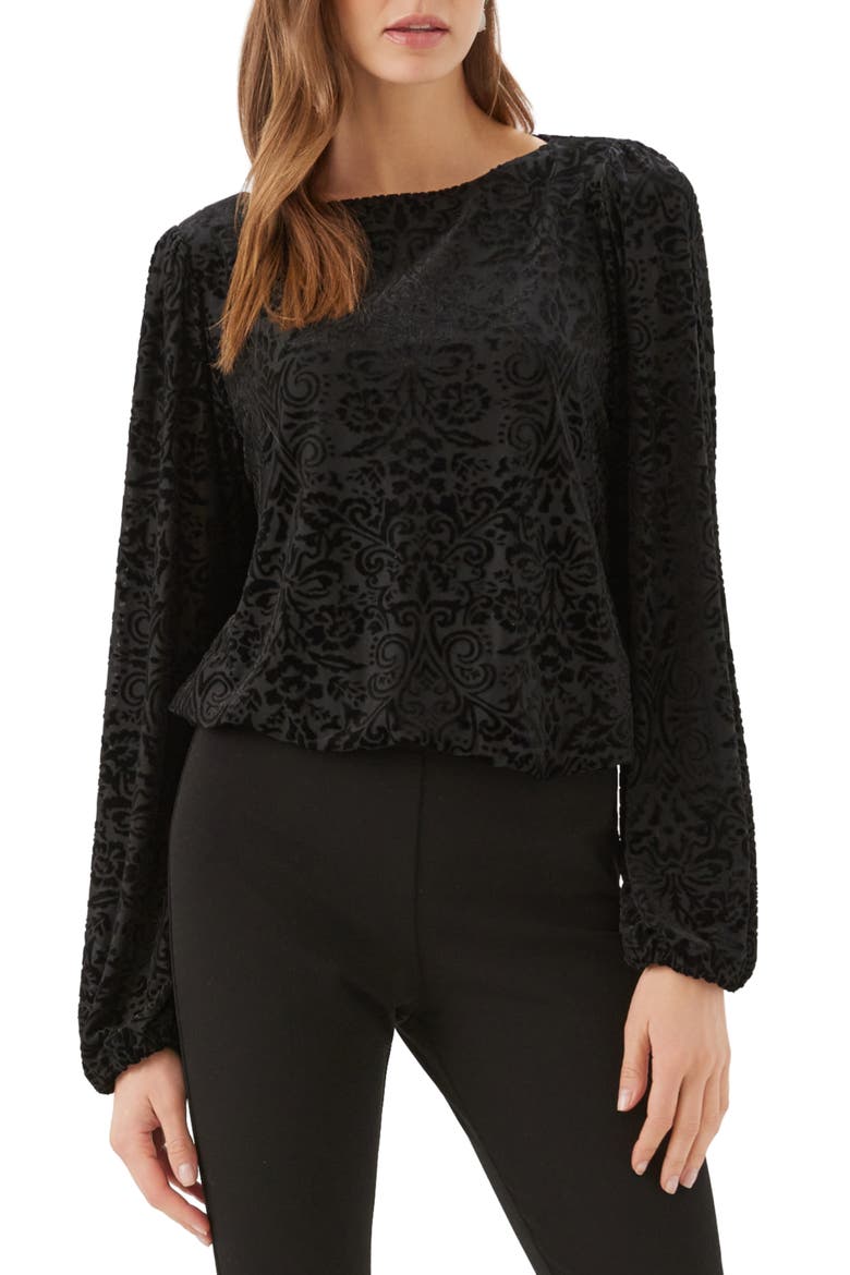 Velvet Burnout Boatneck Top, Main, color, BLACK