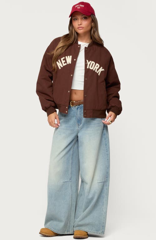 Edikted Big Apple Oversize Cotton Bomber Jacket In Brown