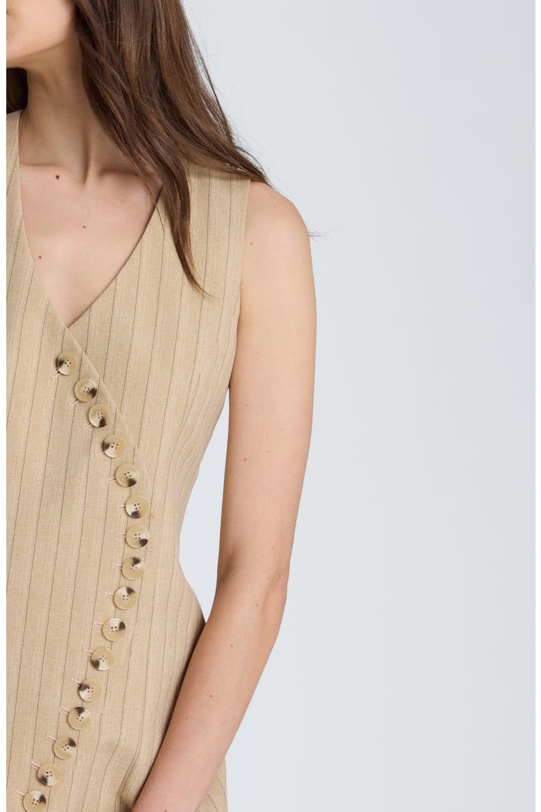 Curved Button Detail Pinstripe Minidress, Alternate, color, BISCOTTI