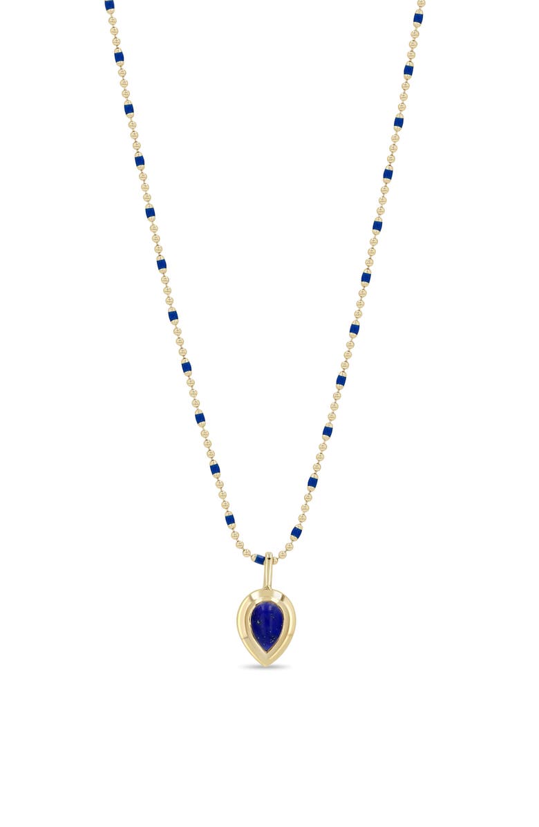 Zoë Chicco 14K Yellow Gold Lapis Lazuli Teardrop Necklace, Main, color, 14K Yellow Gold
