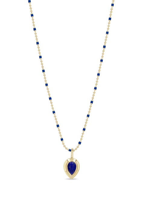 14K Yellow Gold Lapis Lazuli Teardrop Necklace