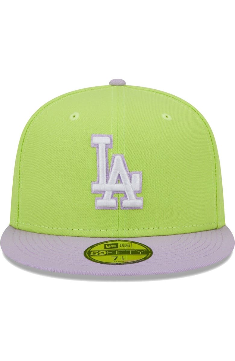 New Era Men's New Era Neon Green/Lavender Los Angeles Dodgers Spring Color Two-Tone 59FIFTY Fitted Hat, Alternate, color, Neon Green