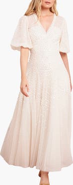 Needle & Thread Scallop Sequin V-neck Ankle Gown