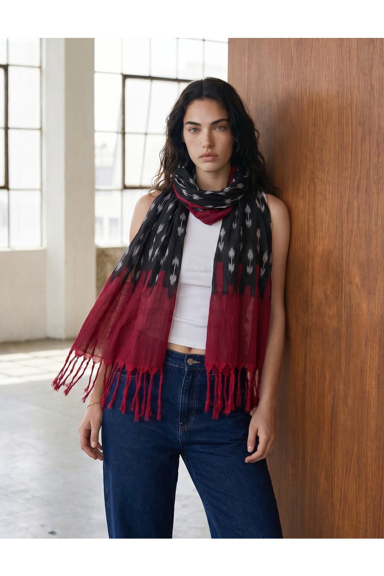 Apple Ikat Scarf, Alternate, color, Black, Deep Red