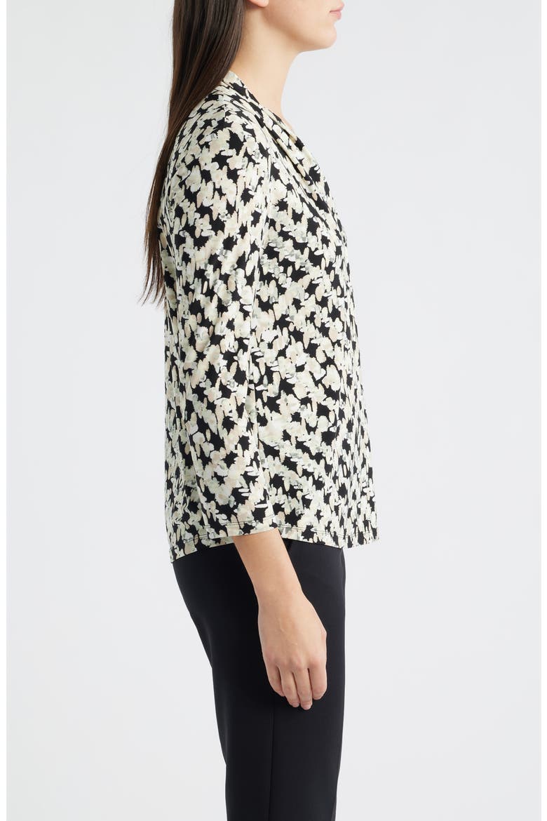 Print Pleat Three-Quarter Sleeve Top, Alternate, color, ANNE BLACK MULTI