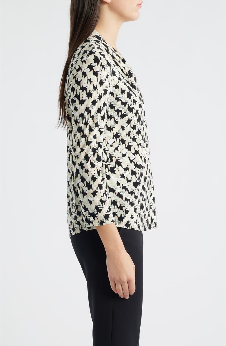 AK ANNE KLEIN Print Pleat Three-Quarter Sleeve Top, Alternate, color, Anne Black Multi