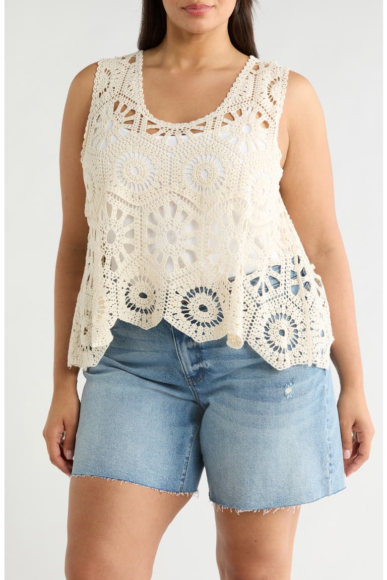 Swing Crop Cotton Crochet Top, Main, color, NATURAL