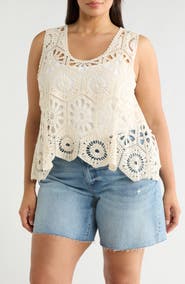 Forgotten Grace Swing Crop Cotton Crochet Top