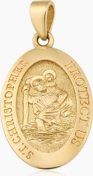 Oradina 14K Yellow Gold St. Christopher Medal Pendant Charm