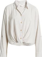beachlunchlounge Vivica Stripe Twist Hem Button-Up Shirt