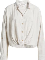 beachlunchlounge Vivica Stripe Twist Hem Button-Up Shirt
