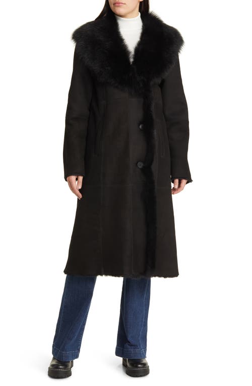 Hiso Libra Longline Genuine Shearling Coat In Black