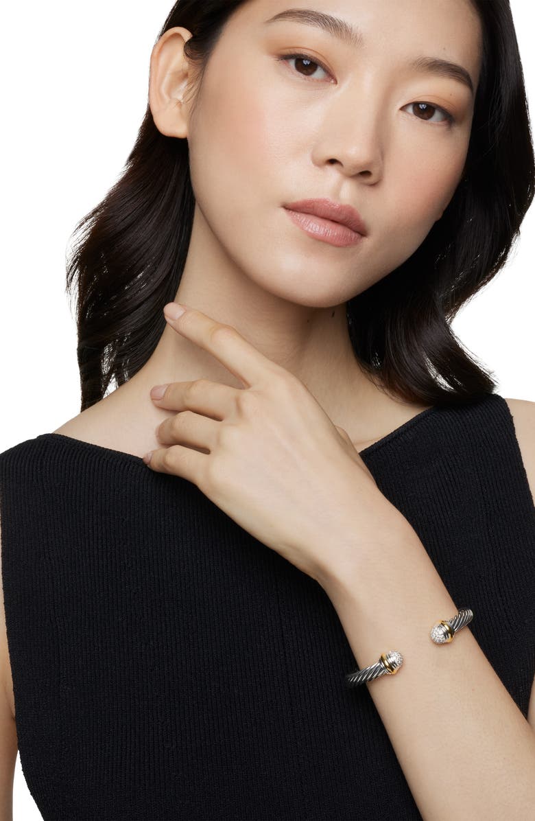 David Yurman Cable Classics Bracelet with Diamonds and 18K Gold, 7mm, Alternate, color, Silver With 18K Gold/Diamond