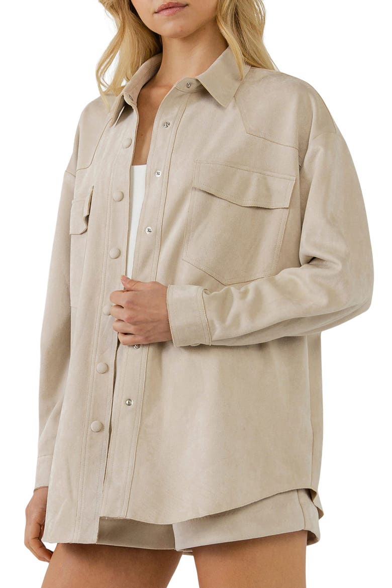 Free the Roses Faux Suede Shacket, Alternate, color, ECRU