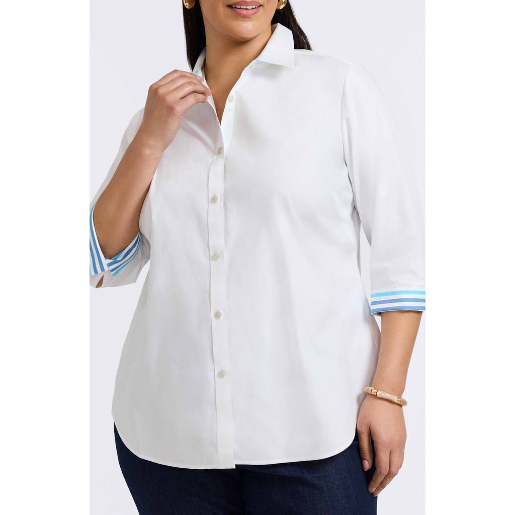 Foxcroft Margie Stripe Trim Cotton Button-up Shirt In White