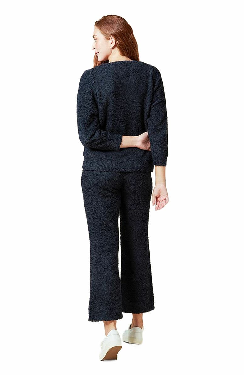 Softies Solid Marshmallow Reverse Seam Crew Neck Lounge Set with Bracelet Sleeve, Alternate, color, Black