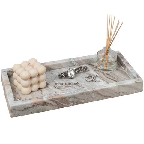 Luxe Stone Classic Minimalist Rectangular Marble Bathroom Countertop Tray