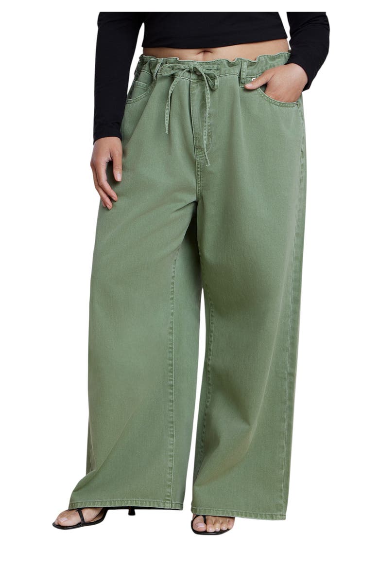 Drawstring Waist Lightweight Wide Leg Jean, Main, color, OIL GREEN